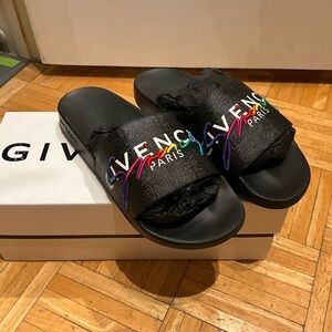 Givenchy Black Slides with Colorful Logo